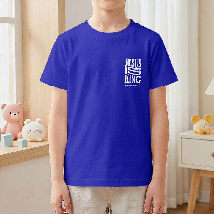 Christianartworkshop "Jesus Is King" Philippians 2:10-11 Distressed Bold Font Front Back Print Kids Short Sleeve T-Shirt - image 85