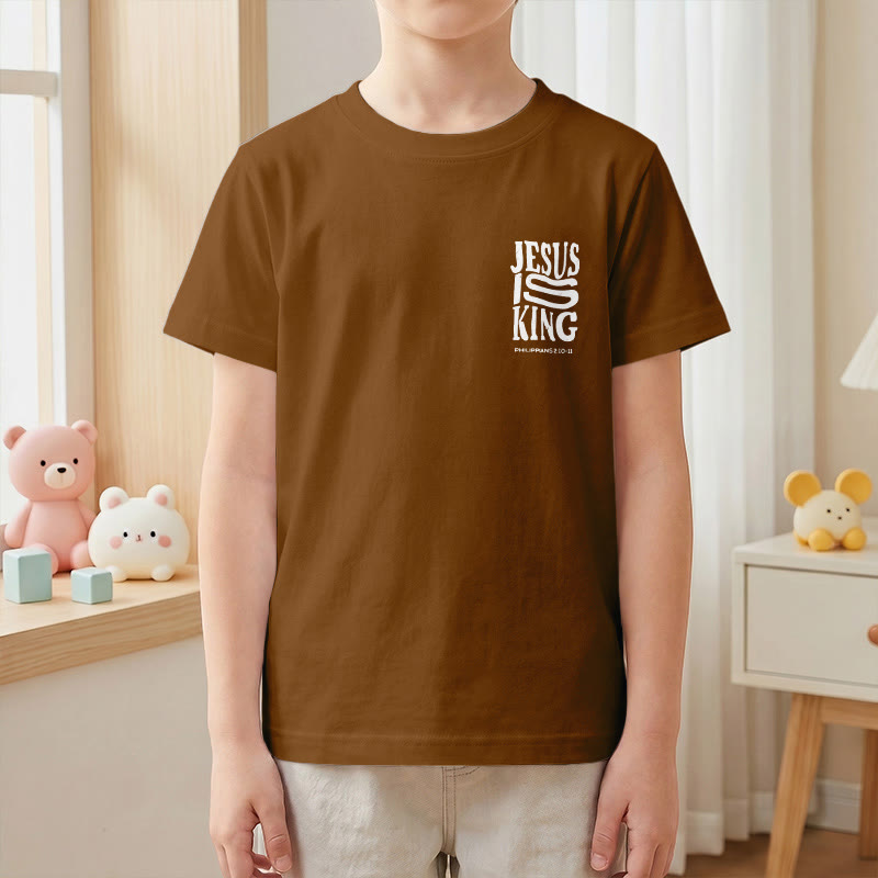 Christianartworkshop "Jesus Is King" Philippians 2:10-11 Distressed Bold Font Front Back Print Kids Short Sleeve T-Shirt - image 22