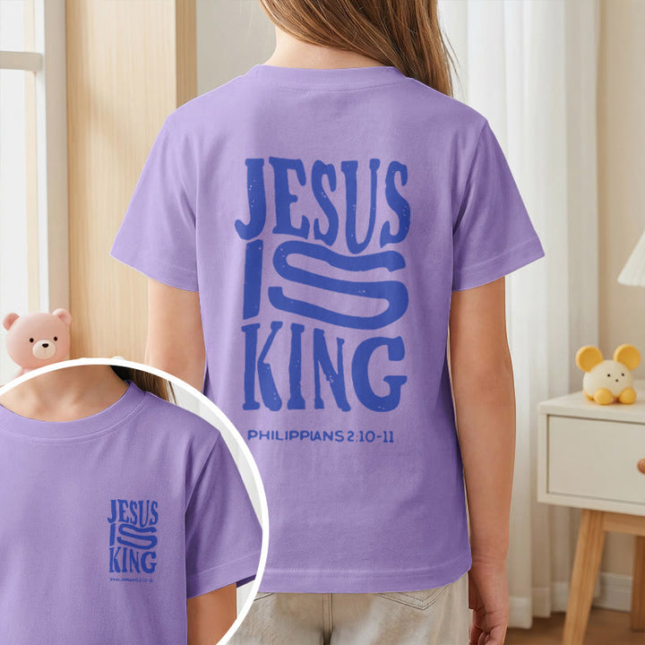 Christianartworkshop "Jesus Is King" Philippians 2:10-11 Distressed Bold Font Front Back Print Kids Short Sleeve T-Shirt - image 47