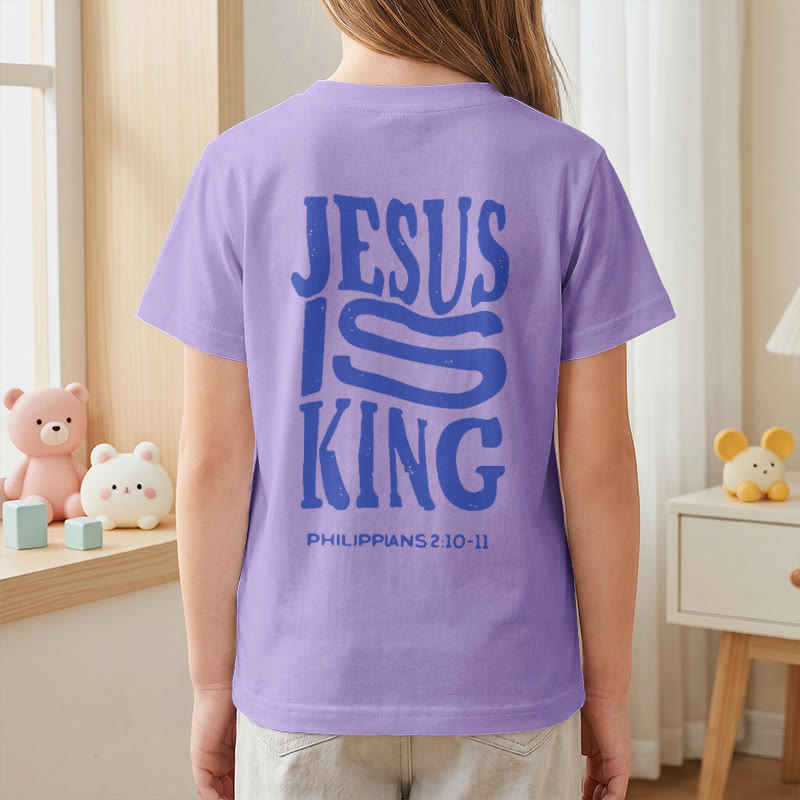 Christianartworkshop "Jesus Is King" Philippians 2:10-11 Distressed Bold Font Front Back Print Kids Short Sleeve T-Shirt - image 53