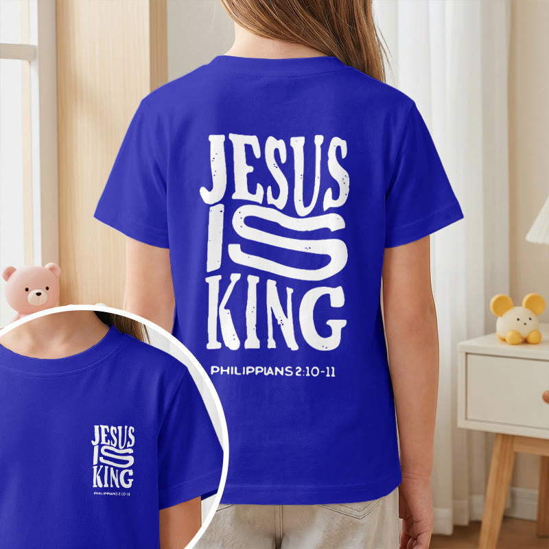 Christianartworkshop "Jesus Is King" Philippians 2:10-11 Distressed Bold Font Front Back Print Kids Short Sleeve T-Shirt - image 83