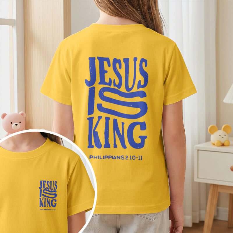 Christianartworkshop "Jesus Is King" Philippians 2:10-11 Distressed Bold Font Front Back Print Kids Short Sleeve T-Shirt - image 29