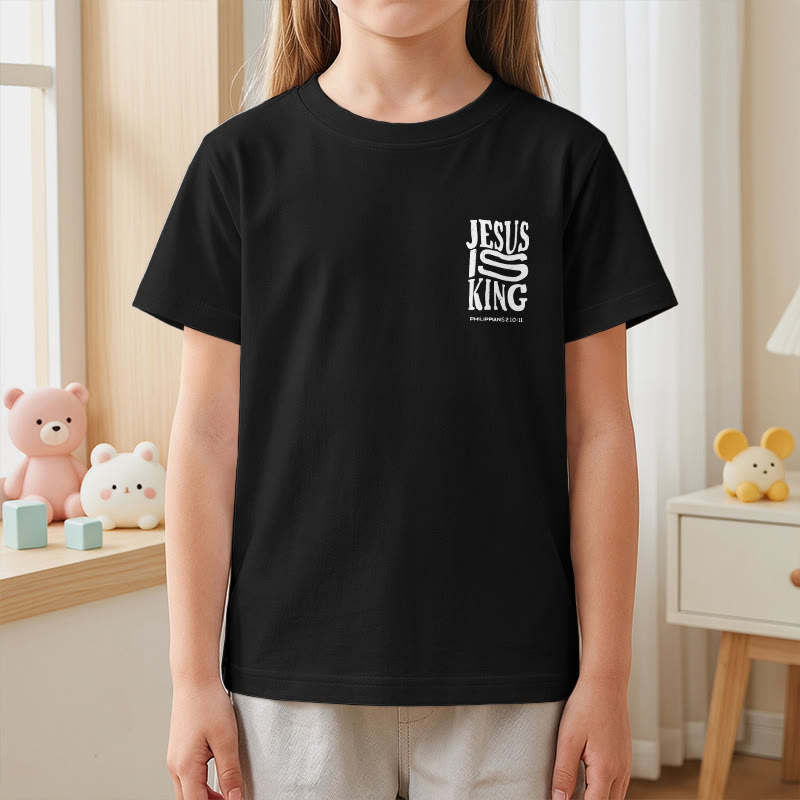 Christianartworkshop "Jesus Is King" Philippians 2:10-11 Distressed Bold Font Front Back Print Kids Short Sleeve T-Shirt - image 41