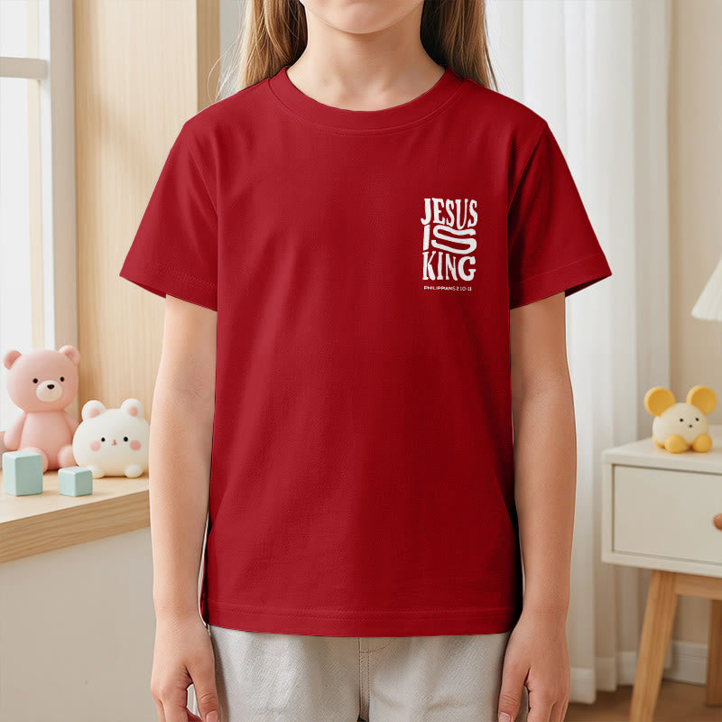 Christianartworkshop "Jesus Is King" Philippians 2:10-11 Distressed Bold Font Front Back Print Kids Short Sleeve T-Shirt - image 59