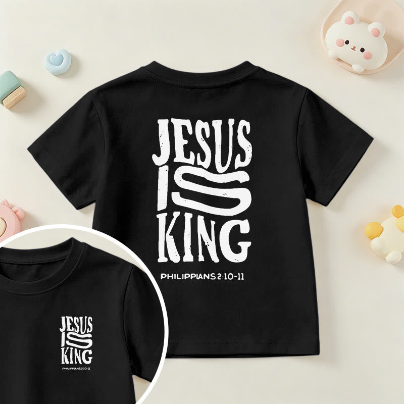 Christianartworkshop "Jesus Is King" Philippians 2:10-11 Distressed Bold Font Front Back Print Kids Short Sleeve T-Shirt - Black - US/UK/AU 14, EU170 - image 36