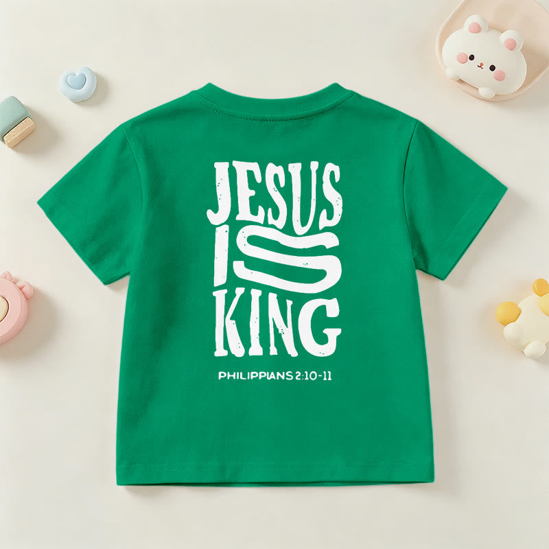 Christianartworkshop "Jesus Is King" Philippians 2:10-11 Distressed Bold Font Front Back Print Kids Short Sleeve T-Shirt - image 78