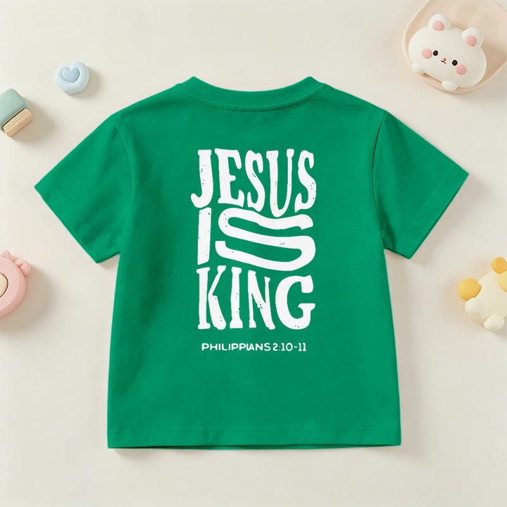 Christianartworkshop "Jesus Is King" Philippians 2:10-11 Distressed Bold Font Front Back Print Kids Short Sleeve T-Shirt - image 78