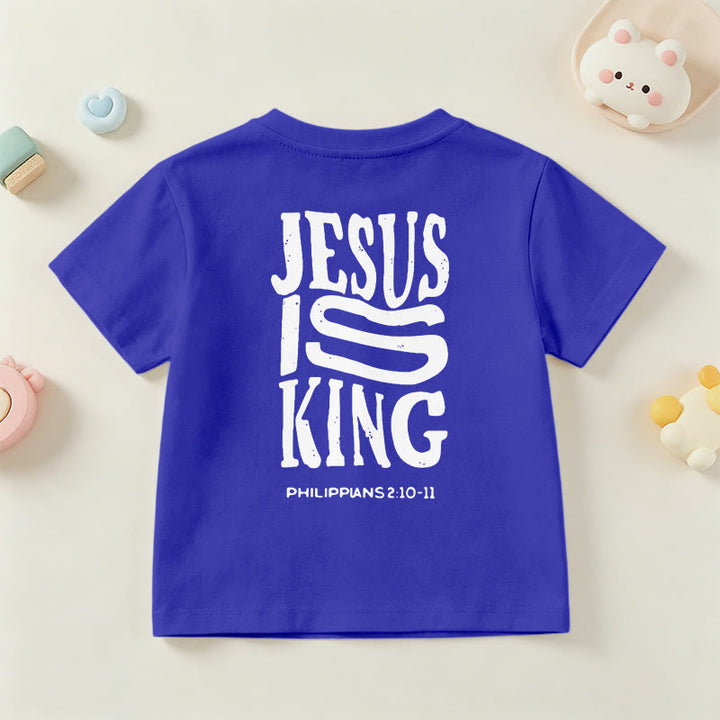 Christianartworkshop "Jesus Is King" Philippians 2:10-11 Distressed Bold Font Front Back Print Kids Short Sleeve T-Shirt - image 87