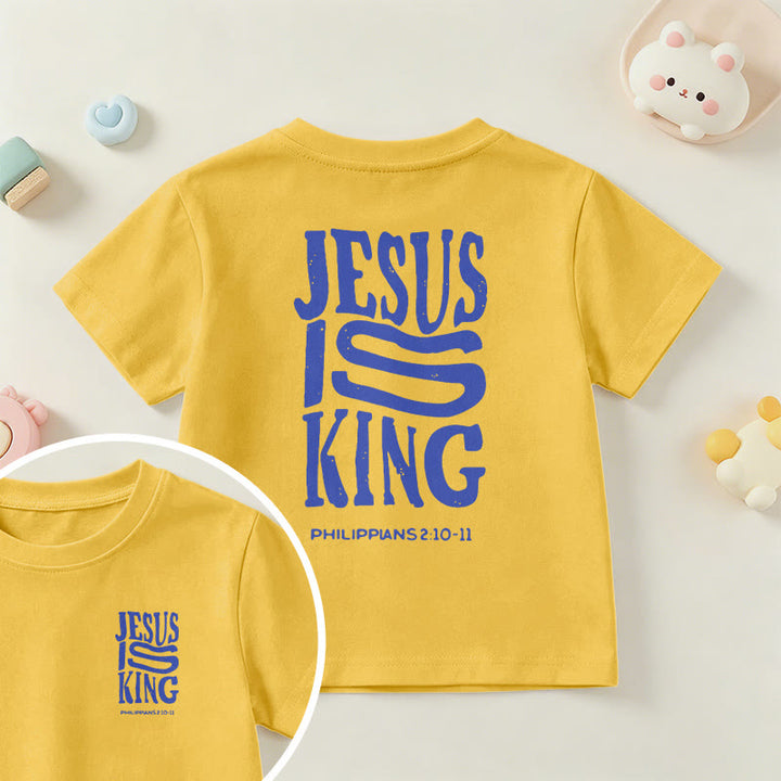 Christianartworkshop "Jesus Is King" Philippians 2:10-11 Distressed Bold Font Front Back Print Kids Short Sleeve T-Shirt - Yellow - US/UK/AU 14, EU170 - image 27