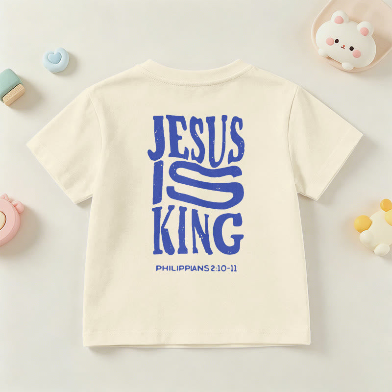 Christianartworkshop "Jesus Is King" Philippians 2:10-11 Distressed Bold Font Front Back Print Kids Short Sleeve T-Shirt - image 6