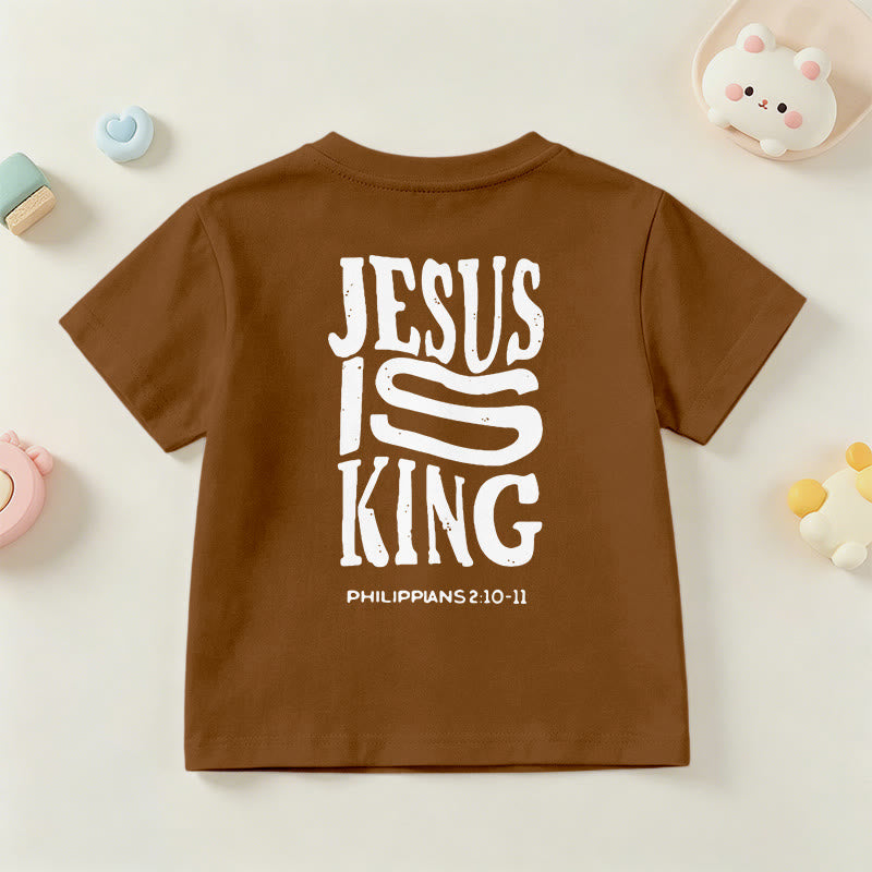 Christianartworkshop "Jesus Is King" Philippians 2:10-11 Distressed Bold Font Front Back Print Kids Short Sleeve T-Shirt - image 24