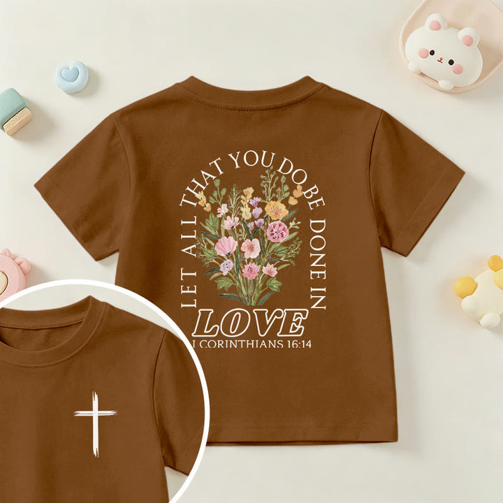 Christianartworkshop Classic "Let All You Do Be Done In Love" Floral Frame Faith Kids Short Sleeve T-Shirt - Brown - US/UK/AU 14, EU170 - image 18