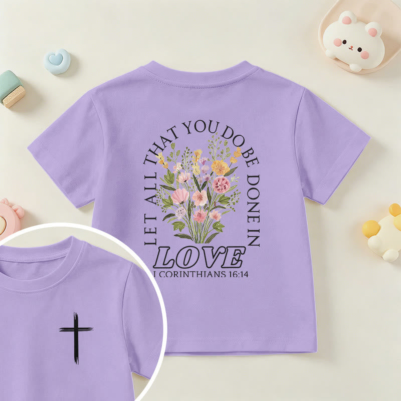 Christianartworkshop Classic "Let All You Do Be Done In Love" Floral Frame Faith Kids Short Sleeve T-Shirt - Purple - US/UK/AU 14, EU170 - image 45