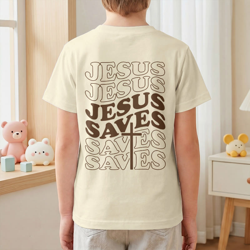 Christianartworkshop Classic "Jesus Saves" Stack Bubble Typography Cross Kids Faith Short Sleeve T-Shirt - image 16