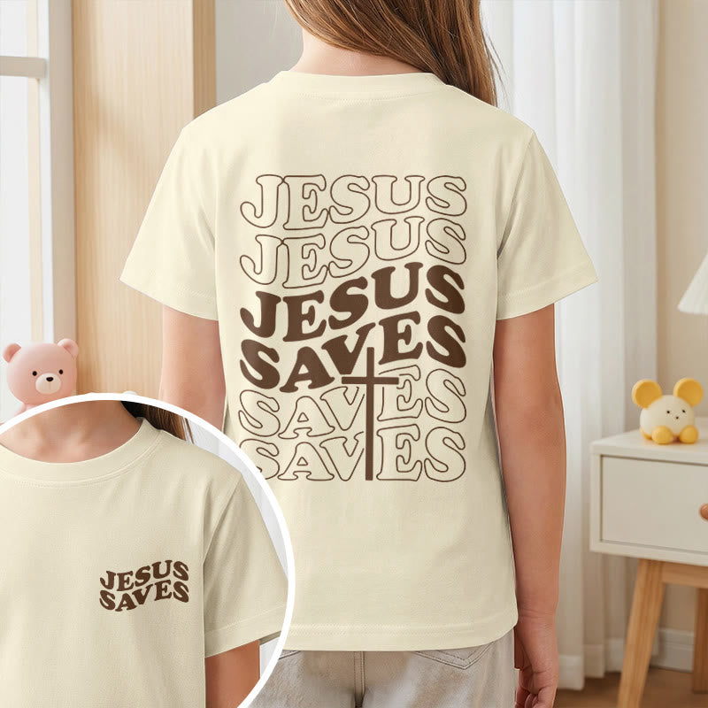 Christianartworkshop Classic "Jesus Saves" Stack Bubble Typography Cross Kids Faith Short Sleeve T-Shirt - image 11
