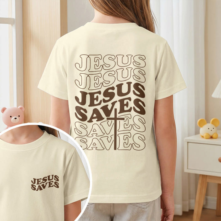 Christianartworkshop Classic "Jesus Saves" Stack Bubble Typography Cross Kids Faith Short Sleeve T-Shirt - image 11