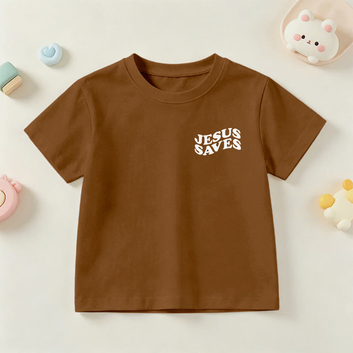 Christianartworkshop Classic "Jesus Saves" Stack Bubble Typography Cross Kids Faith Short Sleeve T-Shirt - image 21