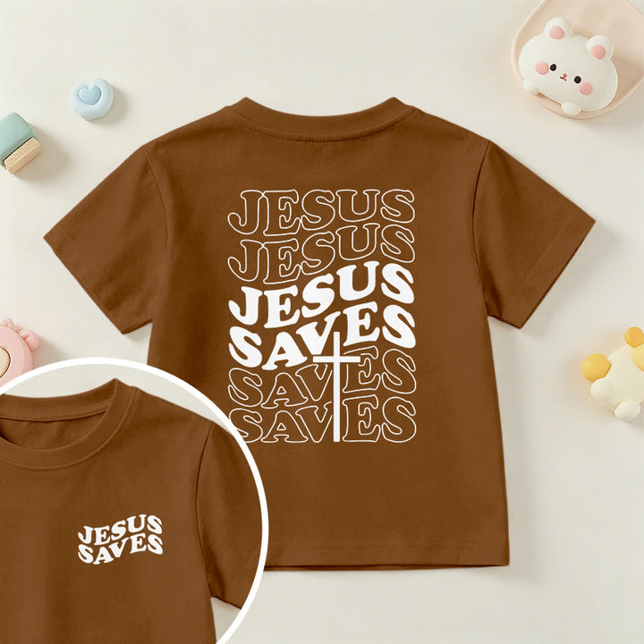 Christianartworkshop Classic "Jesus Saves" Stack Bubble Typography Cross Kids Faith Short Sleeve T-Shirt - Brown - US/UK/AU 14, EU170 - image 18