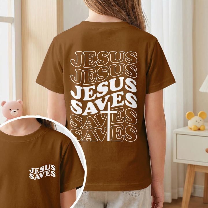 Christianartworkshop Classic "Jesus Saves" Stack Bubble Typography Cross Kids Faith Short Sleeve T-Shirt - image 20