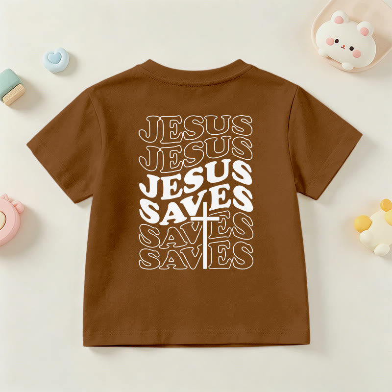 Christianartworkshop Classic "Jesus Saves" Stack Bubble Typography Cross Kids Faith Short Sleeve T-Shirt - image 24
