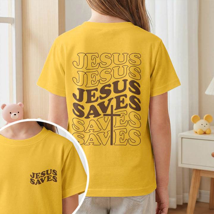 Christianartworkshop Classic "Jesus Saves" Stack Bubble Typography Cross Kids Faith Short Sleeve T-Shirt - image 29