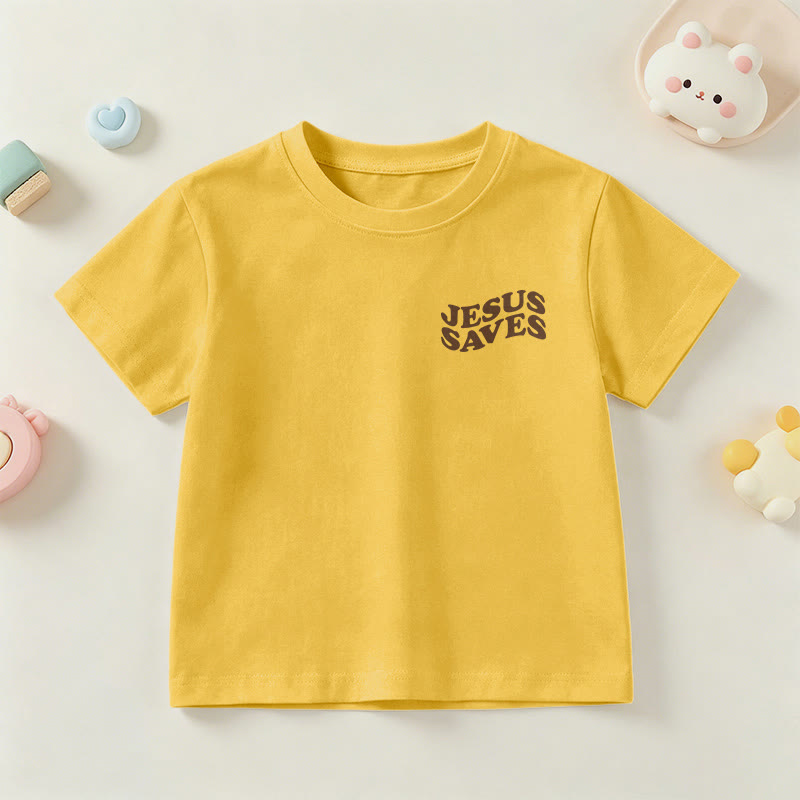 Christianartworkshop Classic "Jesus Saves" Stack Bubble Typography Cross Kids Faith Short Sleeve T-Shirt - image 30