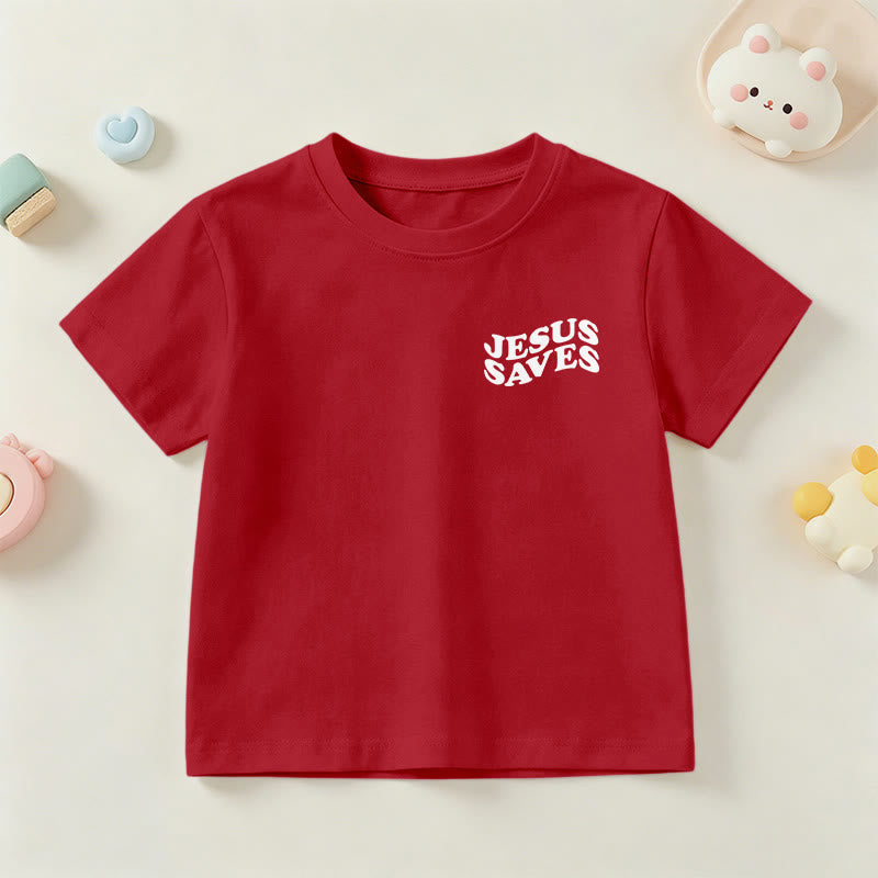 Christianartworkshop Classic "Jesus Saves" Stack Bubble Typography Cross Kids Faith Short Sleeve T-Shirt - image 57