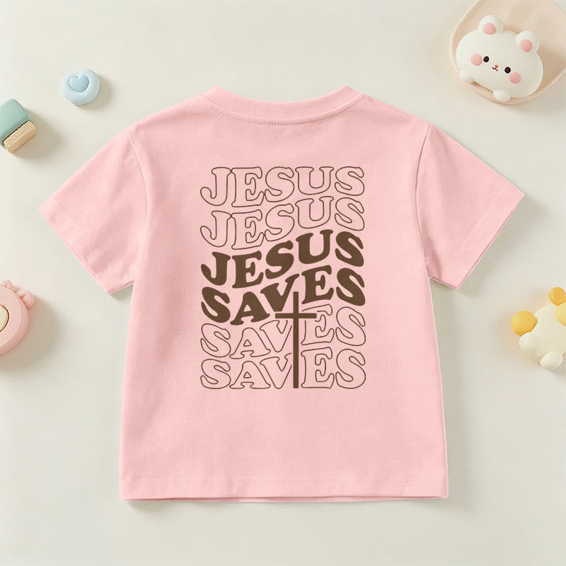 Christianartworkshop Classic "Jesus Saves" Stack Bubble Typography Cross Kids Faith Short Sleeve T-Shirt - image 69