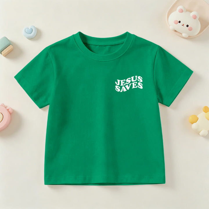 Christianartworkshop Classic "Jesus Saves" Stack Bubble Typography Cross Kids Faith Short Sleeve T-Shirt - image 75
