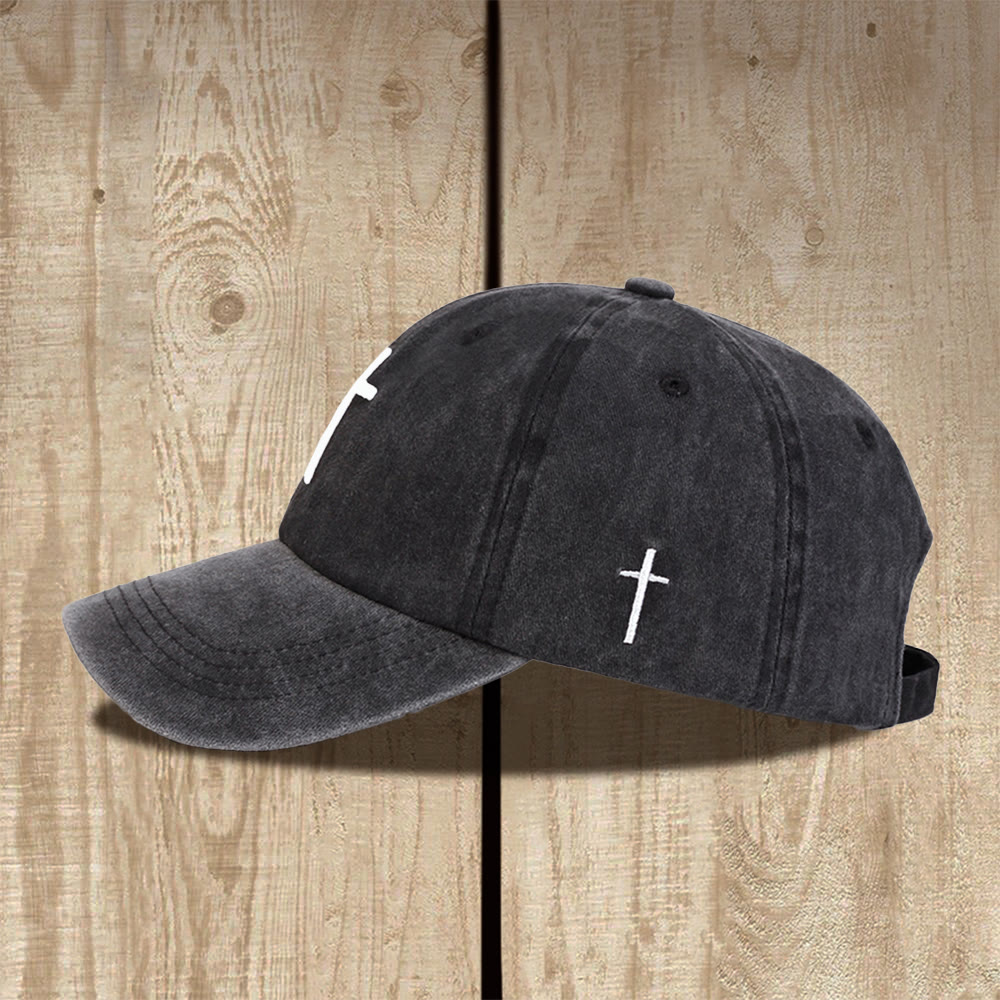 Christianartworkshop Double Cross Embroidery Vintage Washed Unisex Adjustable Baseball Cap - image 1