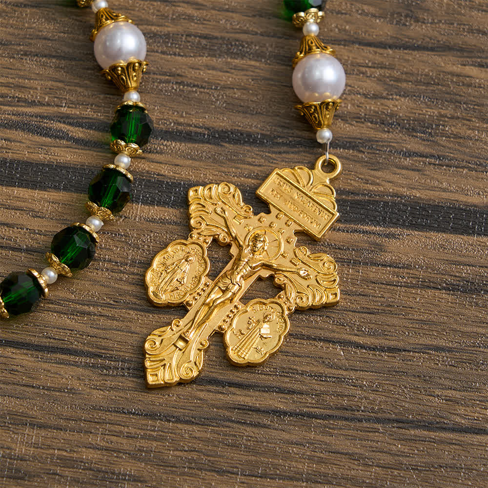 Christianartworkshop St. Jude Devotional Rosary with Green Glass & Crucifix - image 6