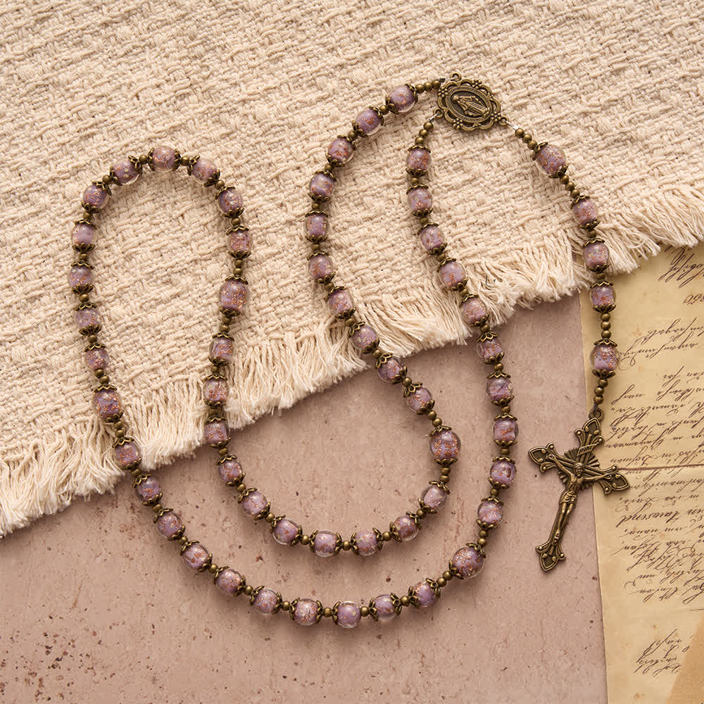 Christianartworkshop Lavender Shimmer Bead Catholic Rosary with Our Lady Medal & Crucifix - image 5