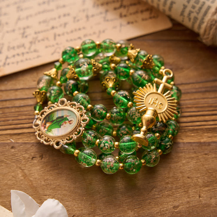 Christianartworkshop Emerald Glimmer St.Jude Rosary Honoring Saint Jude & Holy Eucharist - image 4