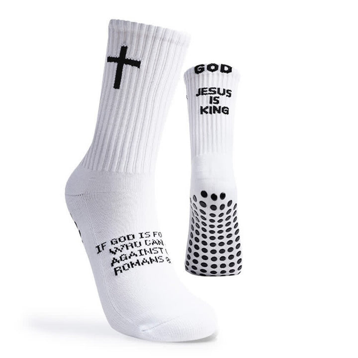 Christianartworkshop Inspirational Jesus Is King Text Anti-Slip Training Athletic Socks - image 4