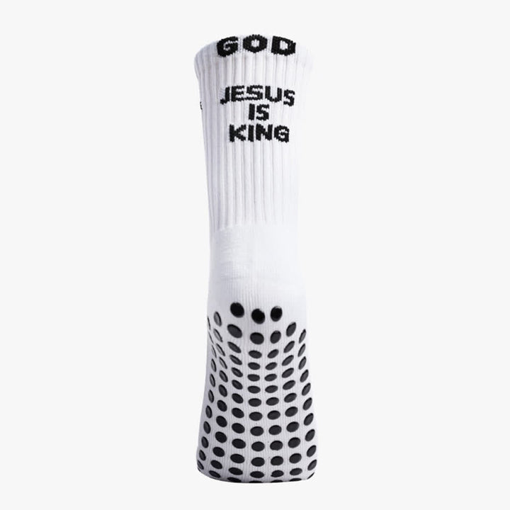 Christianartworkshop Inspirational Jesus Is King Text Anti-Slip Training Athletic Socks - image 5