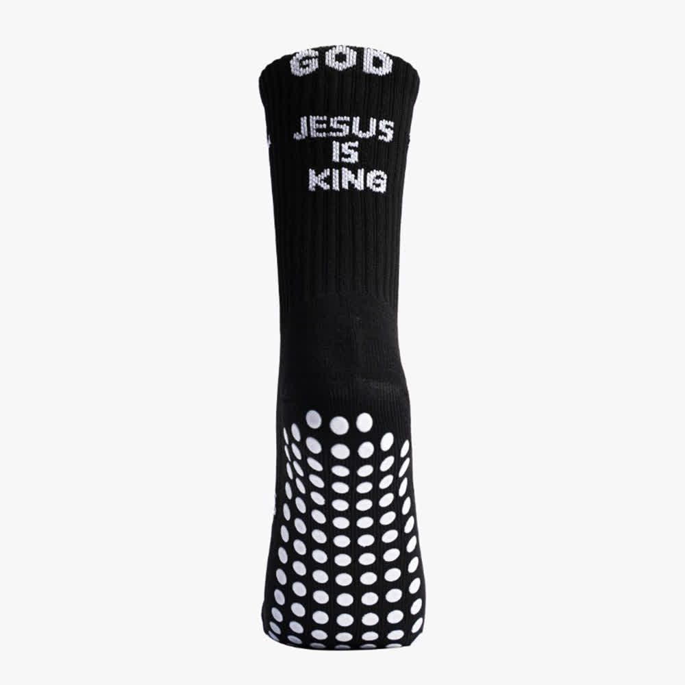 Christianartworkshop Inspirational Jesus Is King Text Anti-Slip Training Athletic Socks - image 2