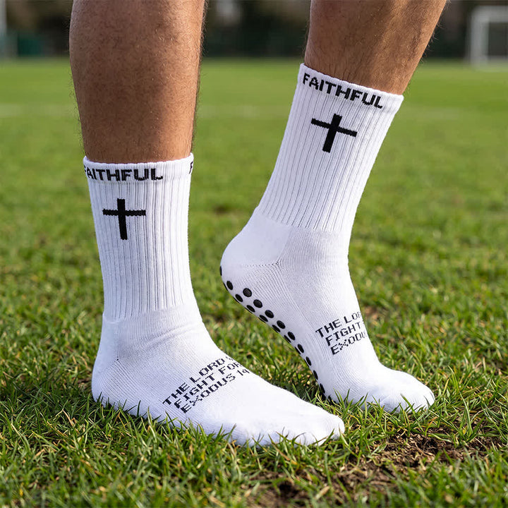 Christianartworkshop Front Cross Foot Scripture Text Faith-Themed Athletic Crew Socks - White&Exodus - 10 Pairs - image 0