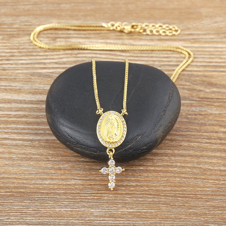 Christianartworkshop Our Lady & Cross Pendant Necklace: Divine Devotion & Timeless Elegance - image 1