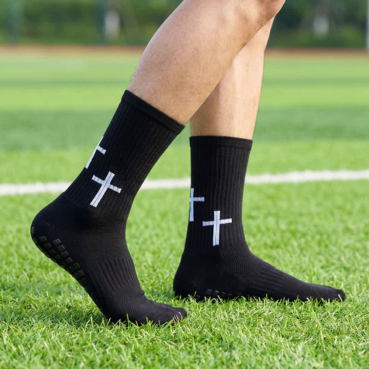 Christianartworkshop Vertical Shaft Multiple Cross Design Traction Bottom Sports Socks - Black - 10 Pairs - image 3