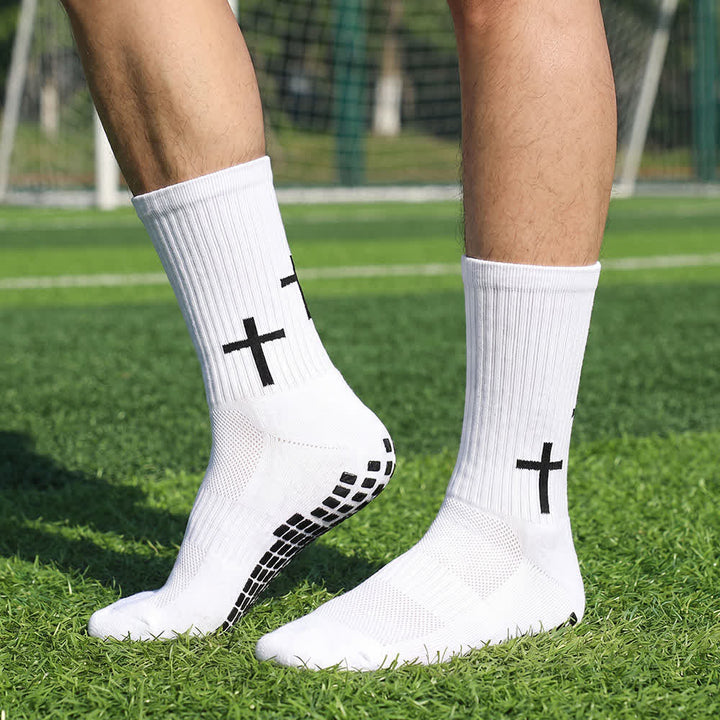 Christianartworkshop Vertical Shaft Multiple Cross Design Traction Bottom Sports Socks - White - 10 Pairs - image 0