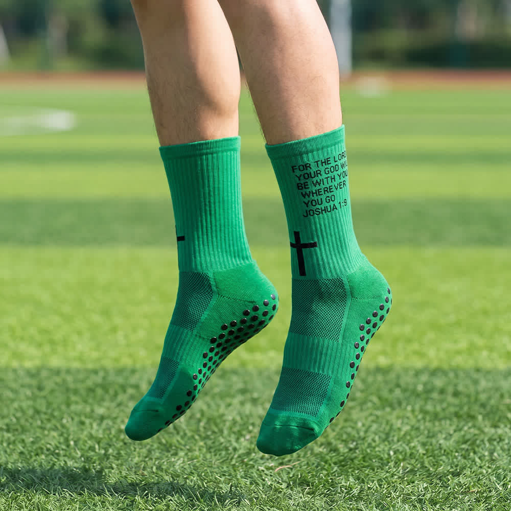 Christianartworkshop Joshua Scripture Side Letter & Cross Knit Crew Sports Socks - Green - 10 Pairs - image 16