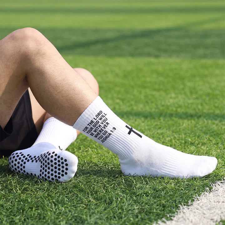 Christianartworkshop Joshua Scripture Side Letter & Cross Knit Crew Sports Socks - White - 10 Pairs - image 0