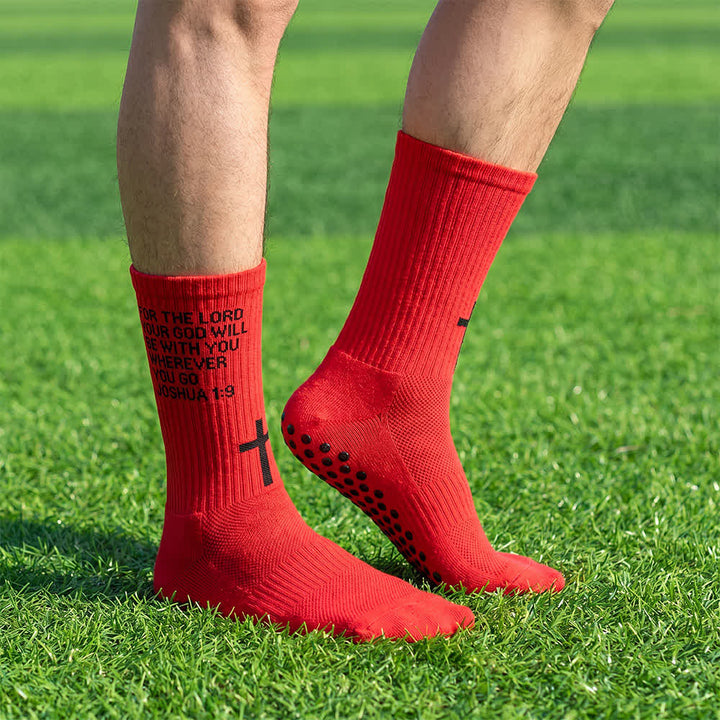 Christianartworkshop Joshua Scripture Side Letter & Cross Knit Crew Sports Socks - Red - 10 Pairs - image 10