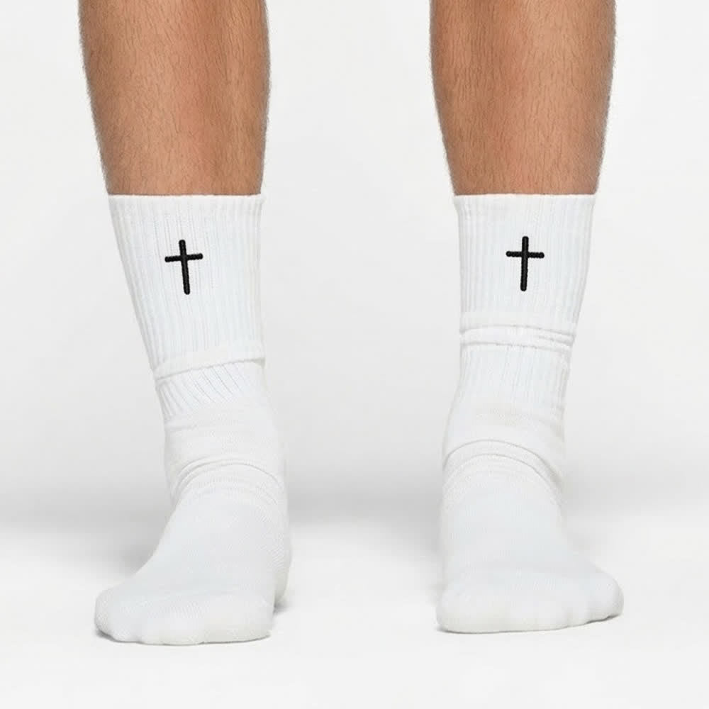 Christianartworkshop Solid Tone Single Cross Embroidery Relax Fit Daily Athletic Socks - image 4
