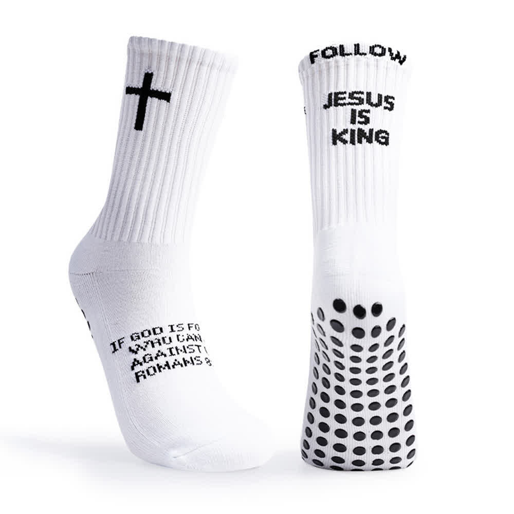 Christianartworkshop "Follow Jesus Is King" Tiered Letter Full Dot Anti-Slip Crew Sports Socks - image 4