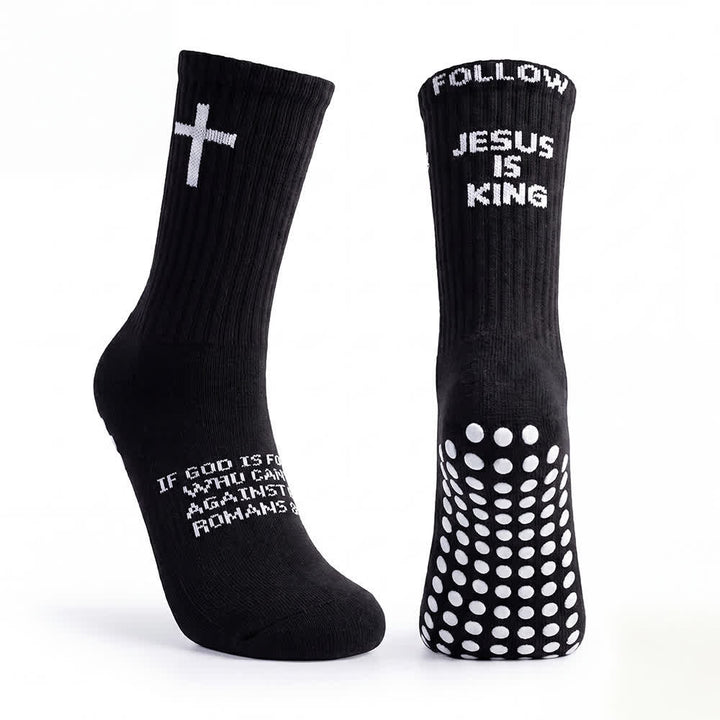 Christianartworkshop "Follow Jesus Is King" Tiered Letter Full Dot Anti-Slip Crew Sports Socks - image 1