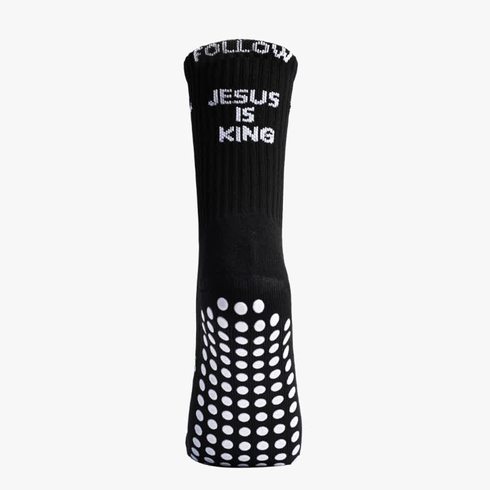Christianartworkshop "Follow Jesus Is King" Tiered Letter Full Dot Anti-Slip Crew Sports Socks - image 2