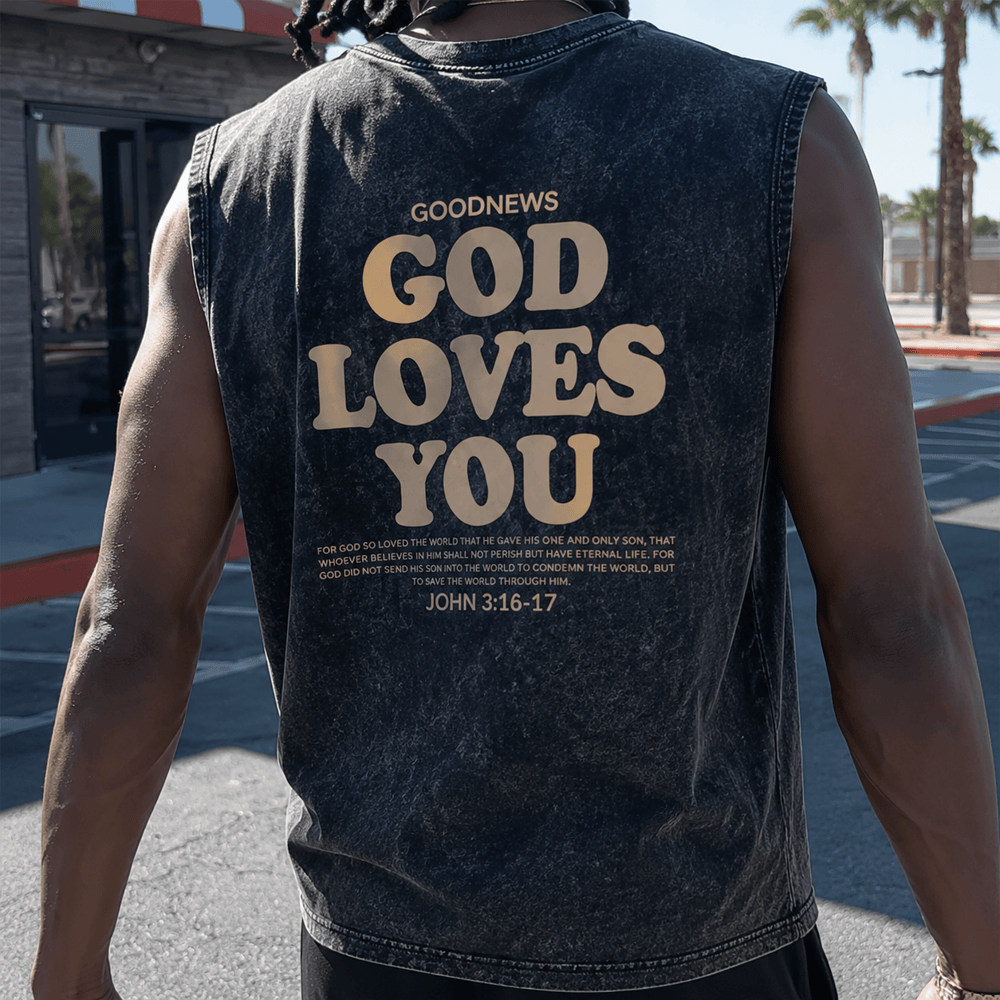 Christianartworkshop God Loves You Unisex Washed Tank Top - image 0