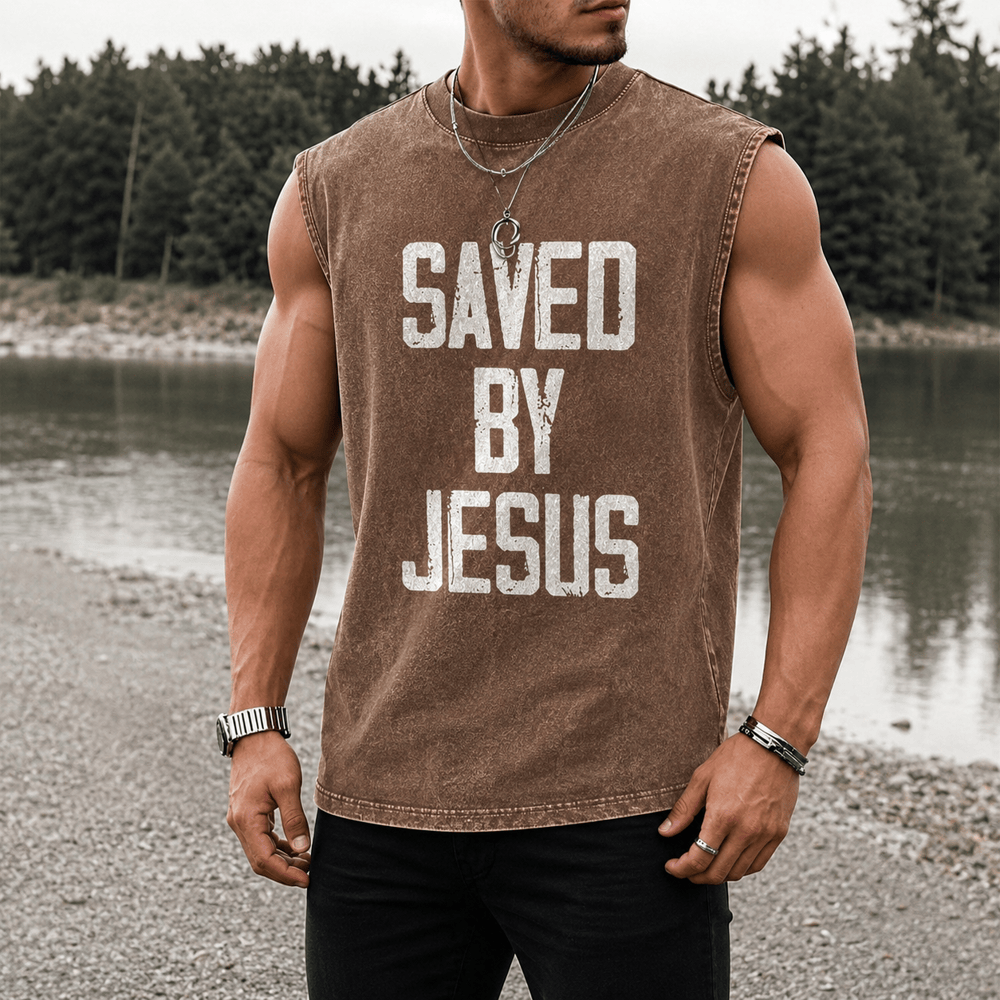 Christianartworkshop Saved By Jesus Unisex Washed Tank Top - image 0