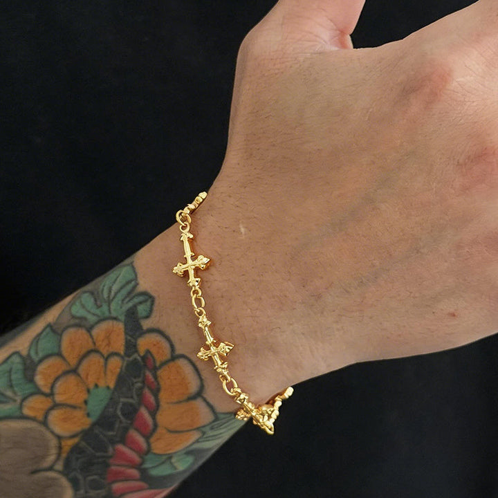 Christianartworkshop Textured Relief Multi Tiny Cross Linked Chain Adjustable Extension Bracelet - image 1